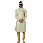 Traditional Lemon-Yellow Sequin Embroidered Sherwani | Father Son Combo | Perfect Groom Wear Achkan